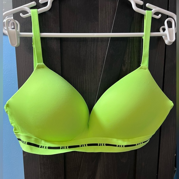 New…Victoria secret “Pink” Bright Lime Green 36DD NO WIRE Bra - Picture 2 of 7